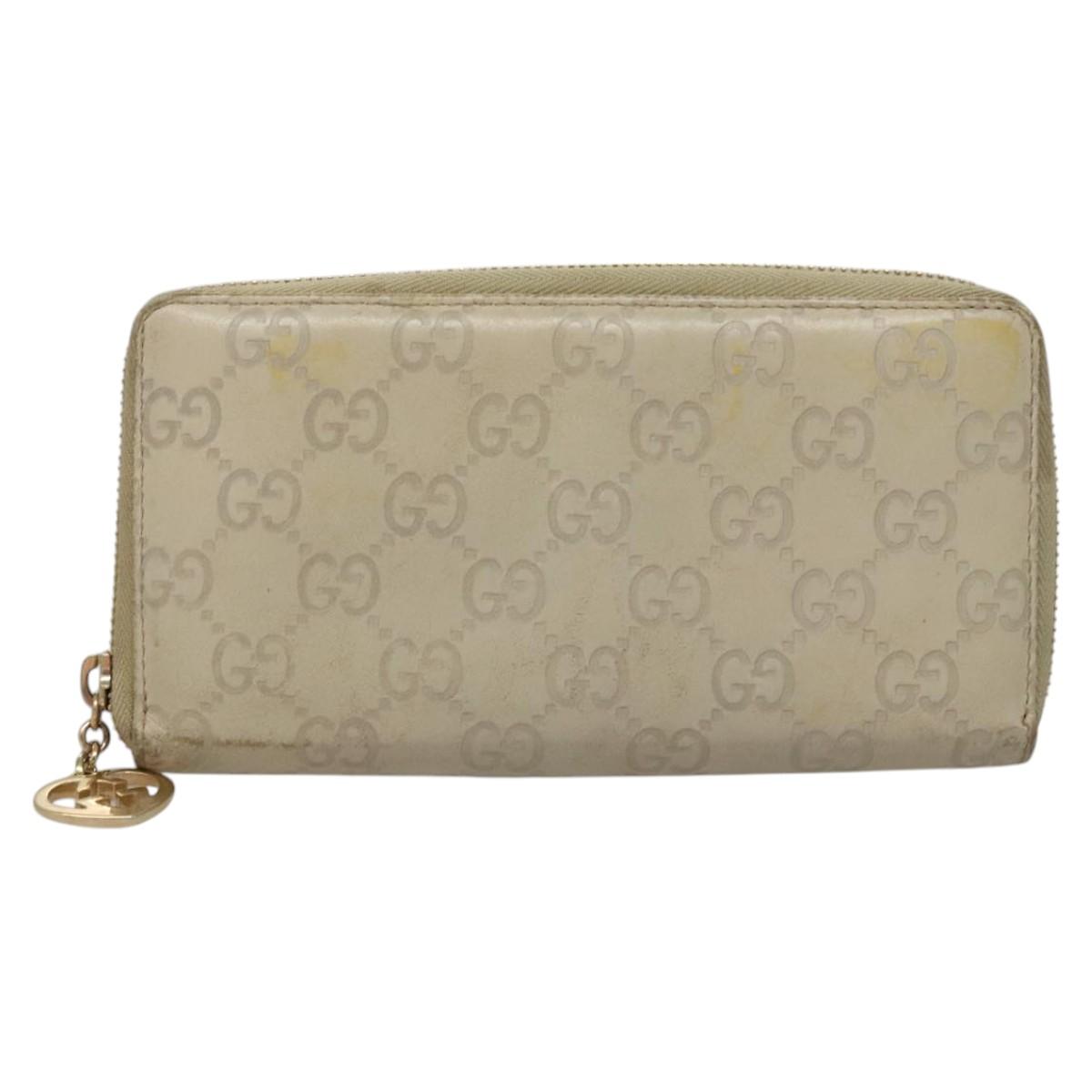 GUCCI GG Canvas Guccissima Long Wallet Leather White 308005 Auth am8081