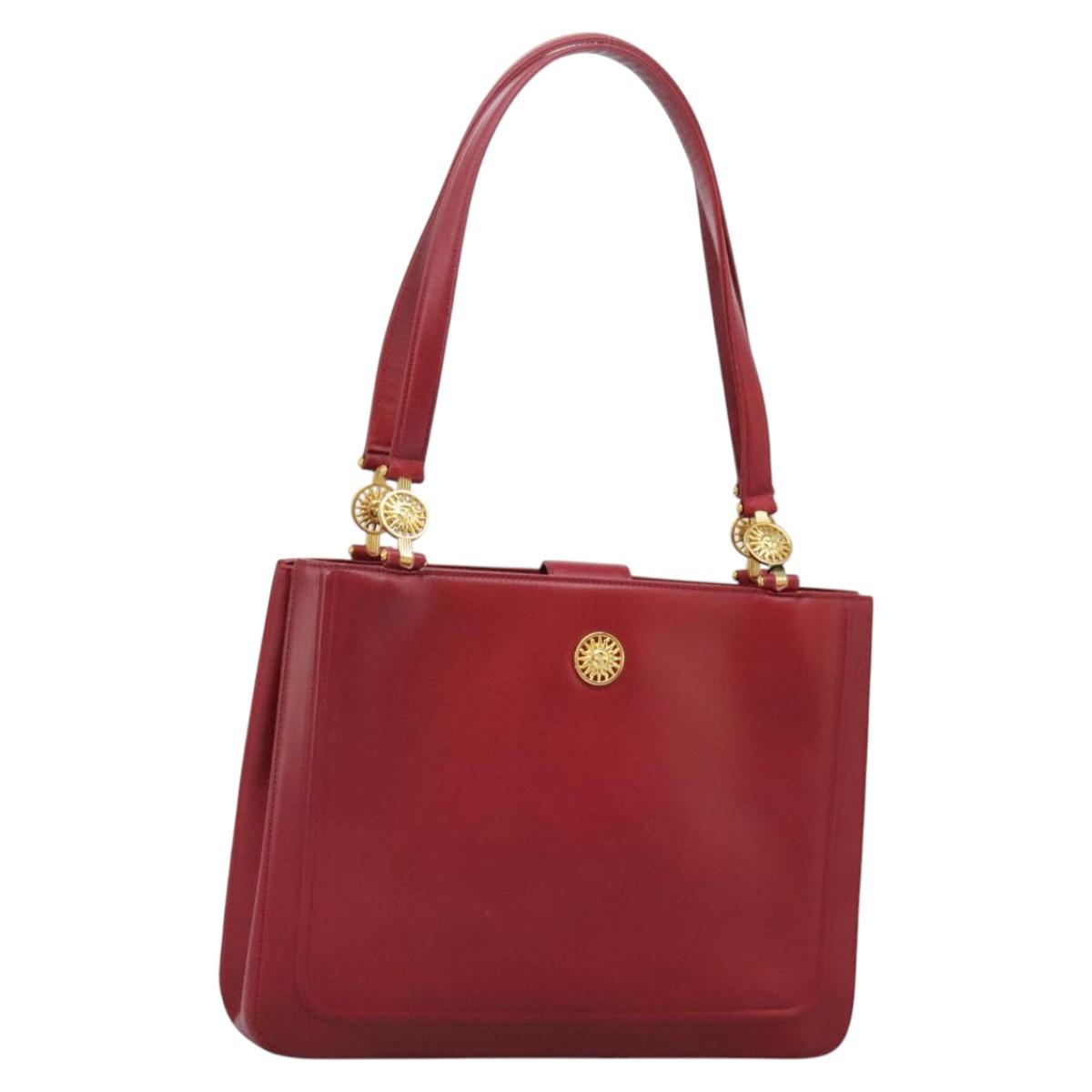 VERSACE Tote Bag Leather Red Gold Auth am8101