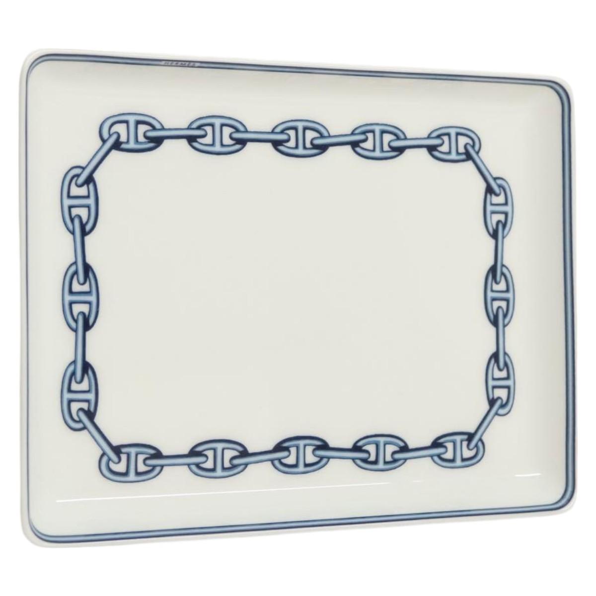 HERMES Chaine d'Ancre Square Plate Glass Blue Auth am8130