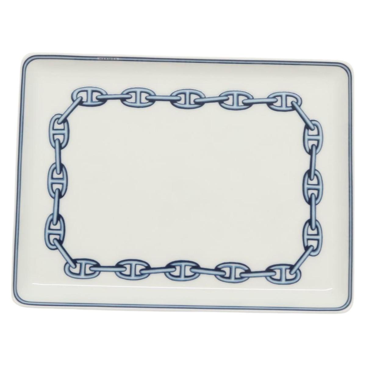HERMES Chaine d'Ancre Square Plate Glass Blue Auth am8130