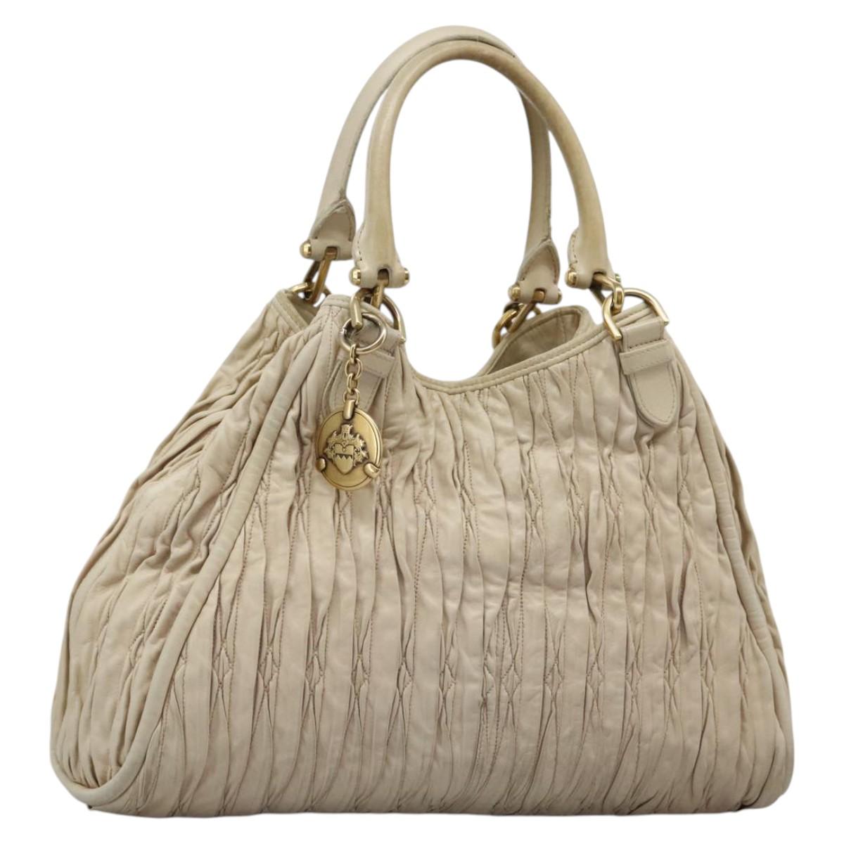 BALLY Tote Bag Leather Beige Gold Auth am8137