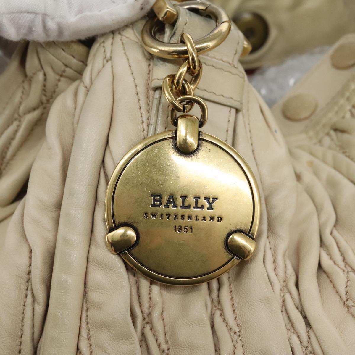 BALLY Tote Bag Leather Beige Gold Auth am8137