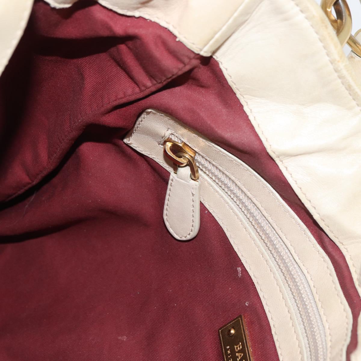 BALLY Tote Bag Leather Beige Gold Auth am8137