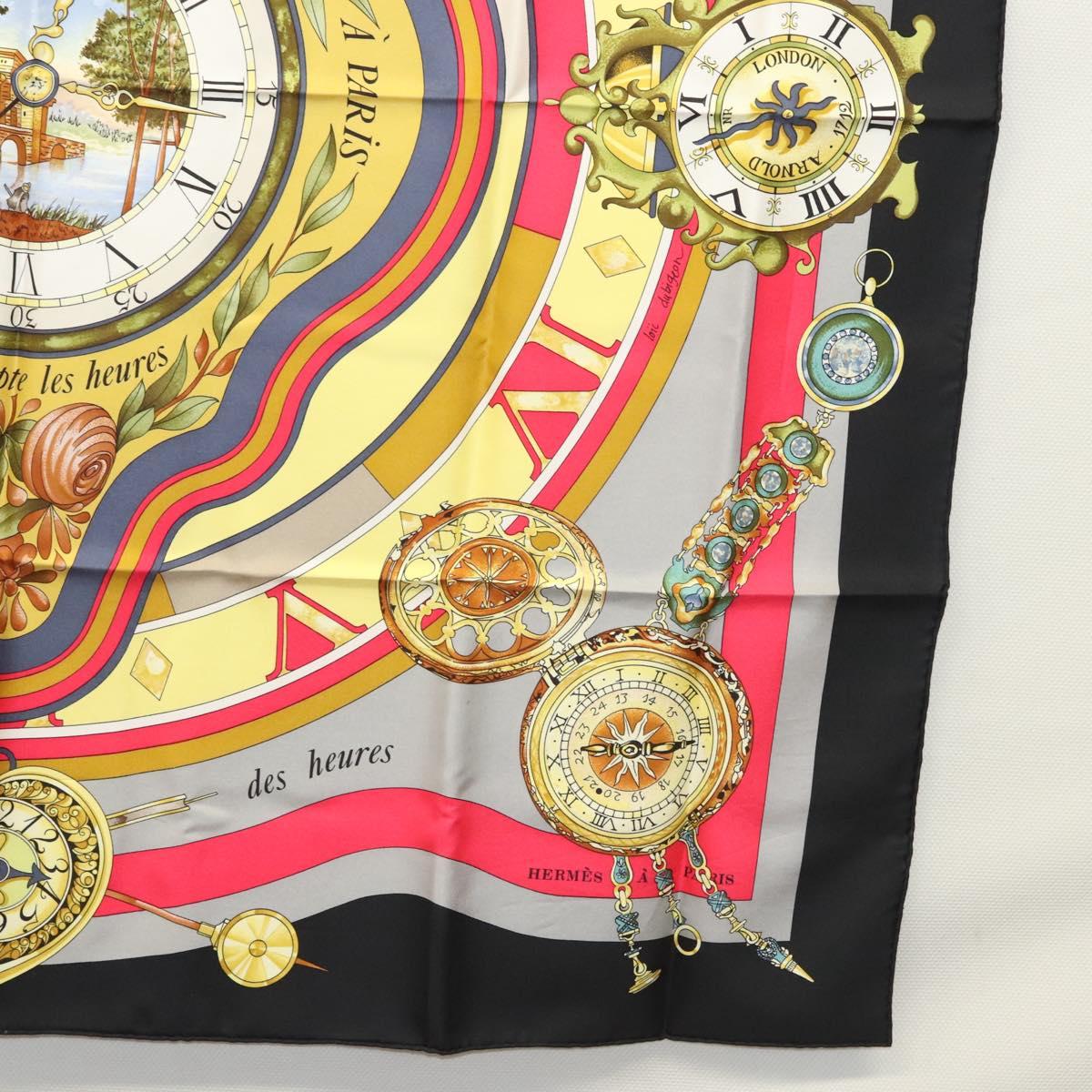 HERMES Carre 90 ""Parmi les fleurs je compte les heures"" Black Auth am8152