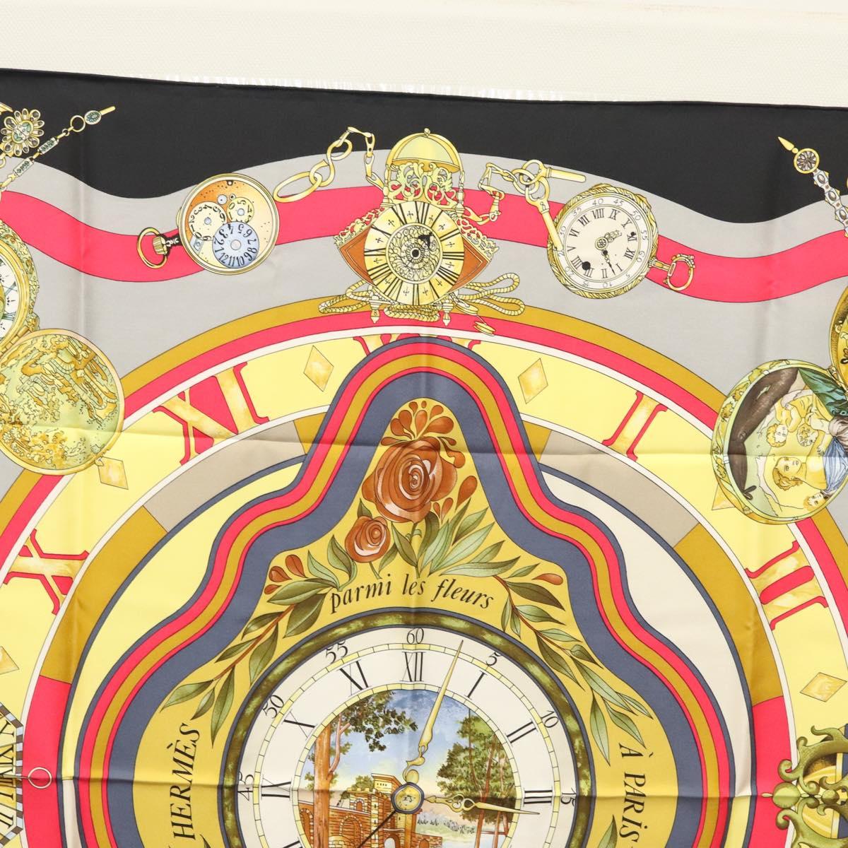 HERMES Carre 90 ""Parmi les fleurs je compte les heures"" Black Auth am8152