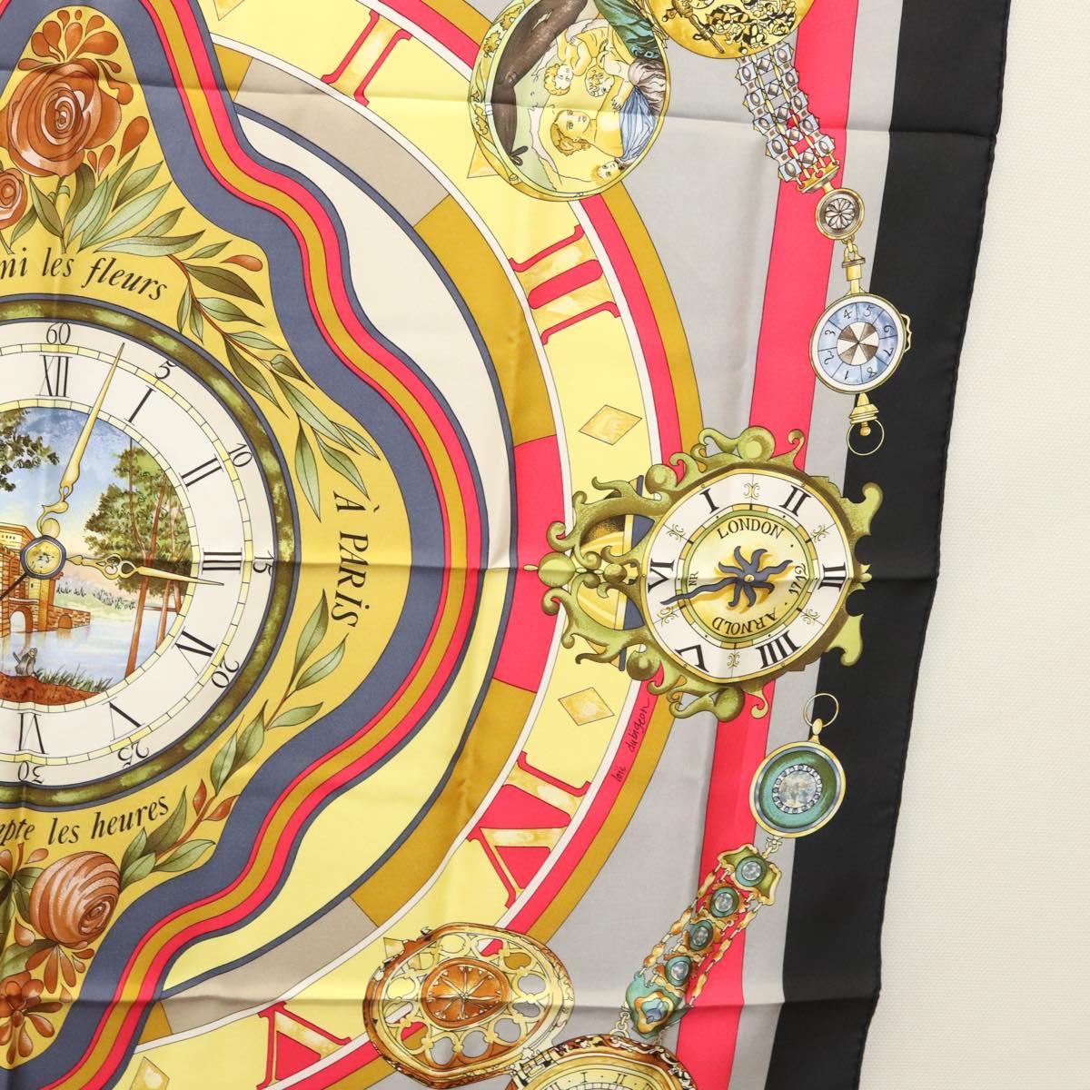 HERMES Carre 90 ""Parmi les fleurs je compte les heures"" Black Auth am8152