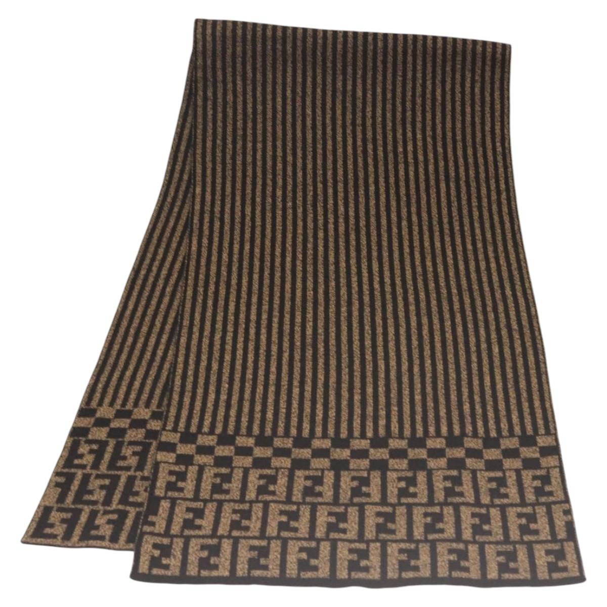 FENDI Zucca Canvas Scarf Wool Brown Auth am8155