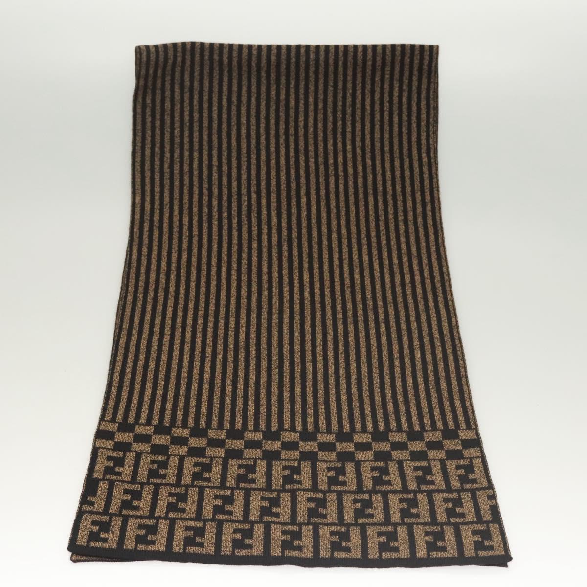 FENDI Zucca Canvas Scarf Wool Brown Auth am8155