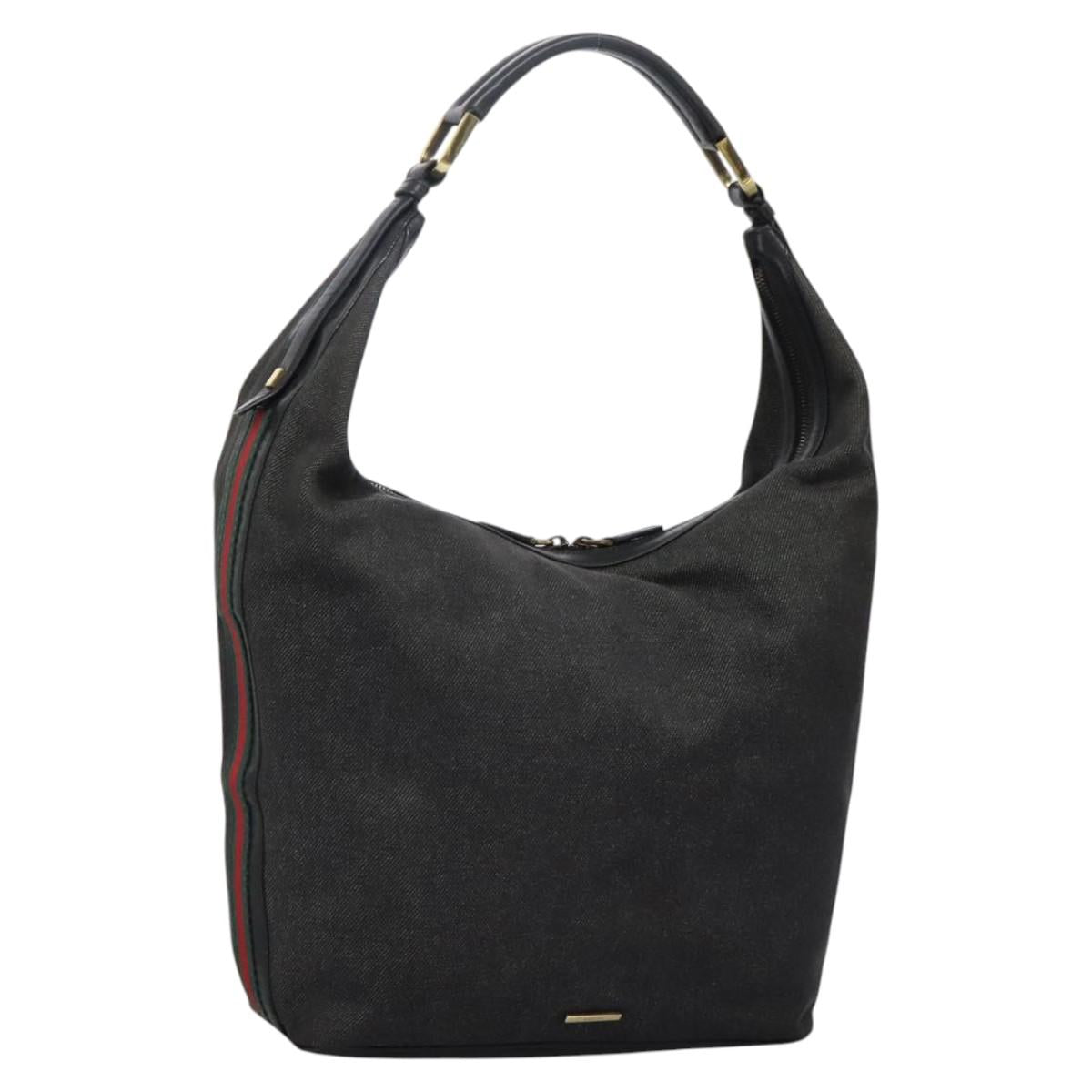 GUCCI Web Sherry Line Shoulder Bag Denim Black Red Green 73884 Auth am8160