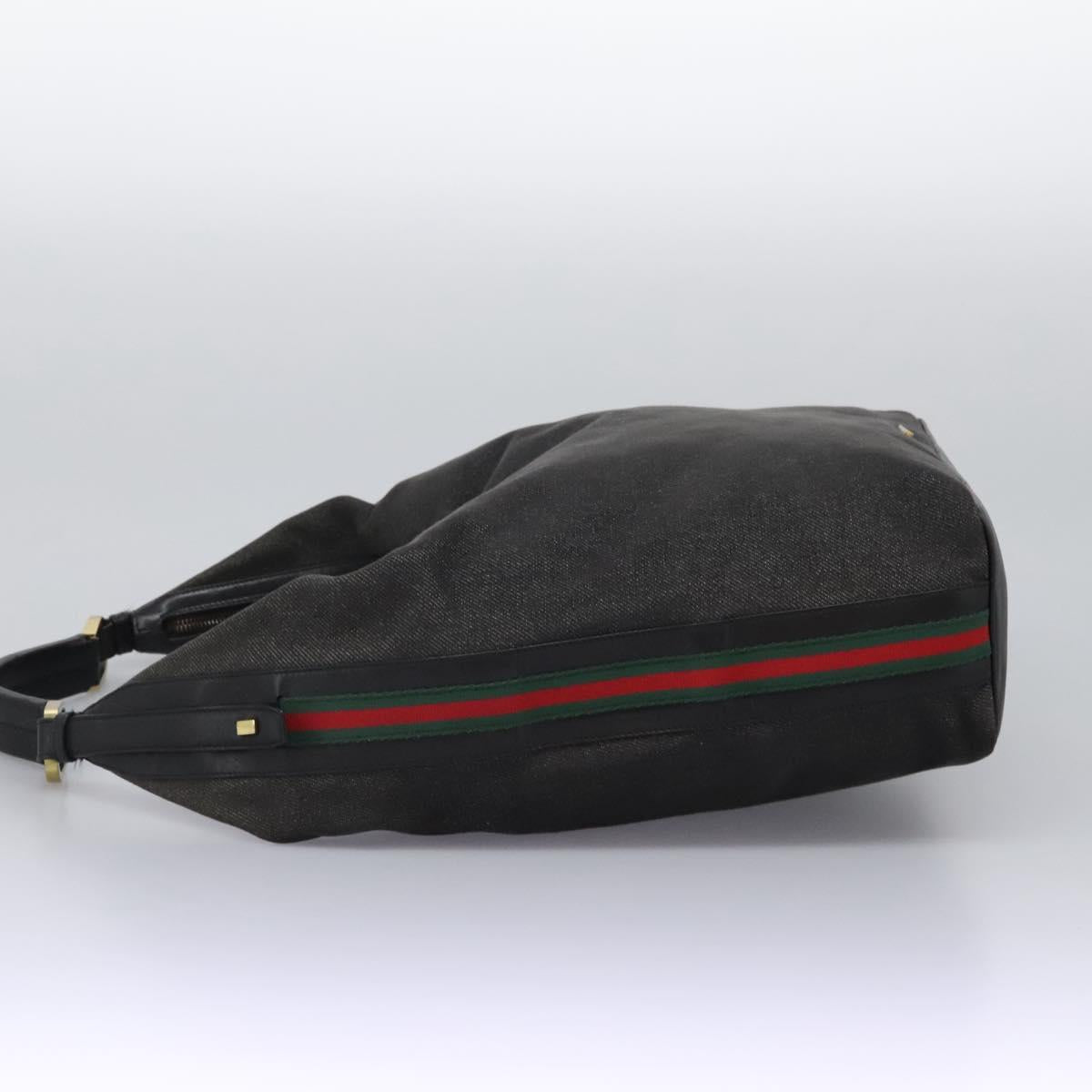 GUCCI Web Sherry Line Shoulder Bag Denim Black Red Green 73884 Auth am8160