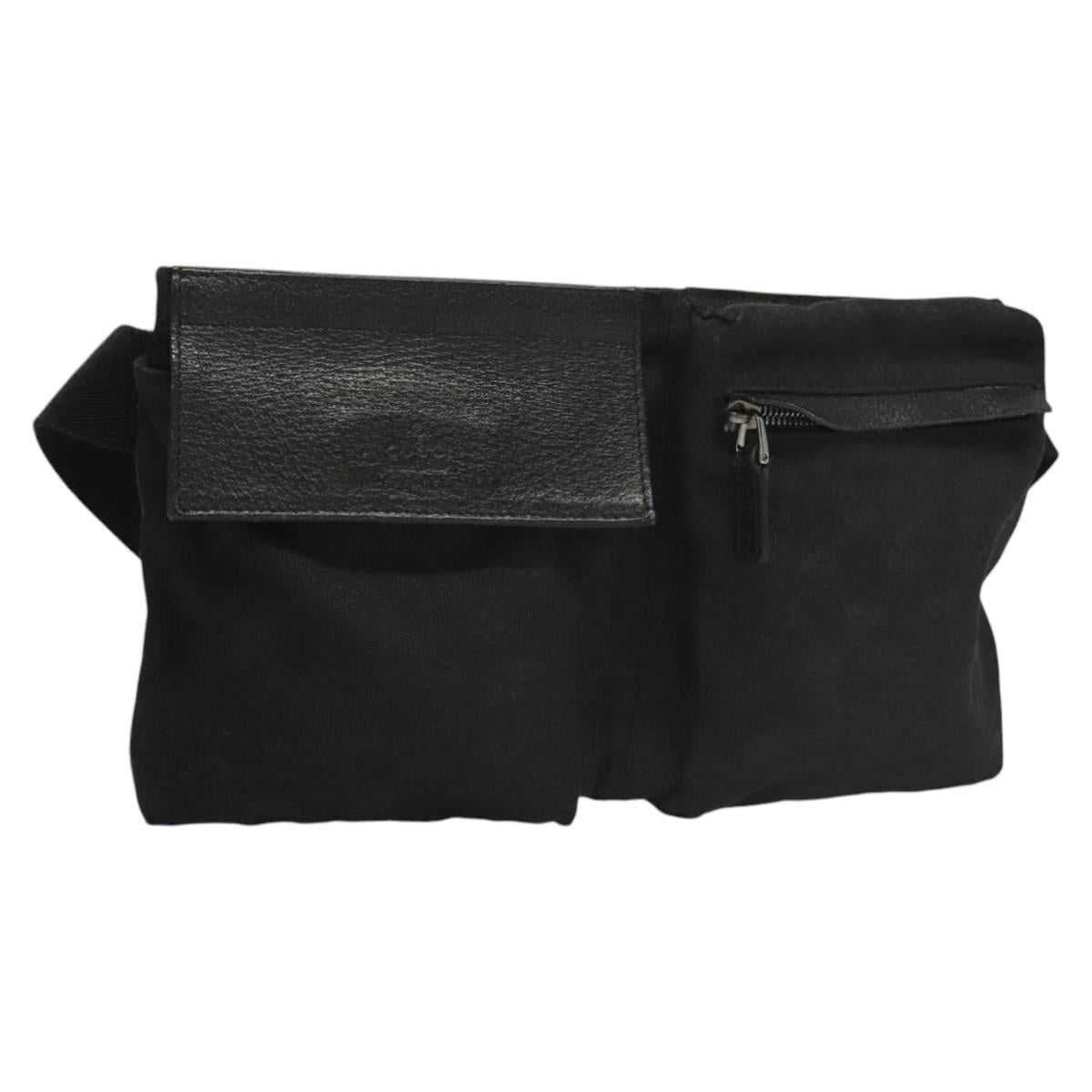 GUCCI GG Canvas Waist bag Black Silver 28566 Auth am8162