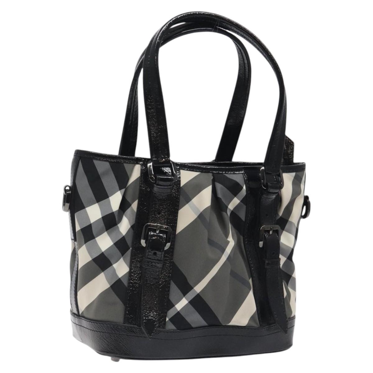 BURBERRY Nova Check Tote Bag Nylon Black Auth am8192