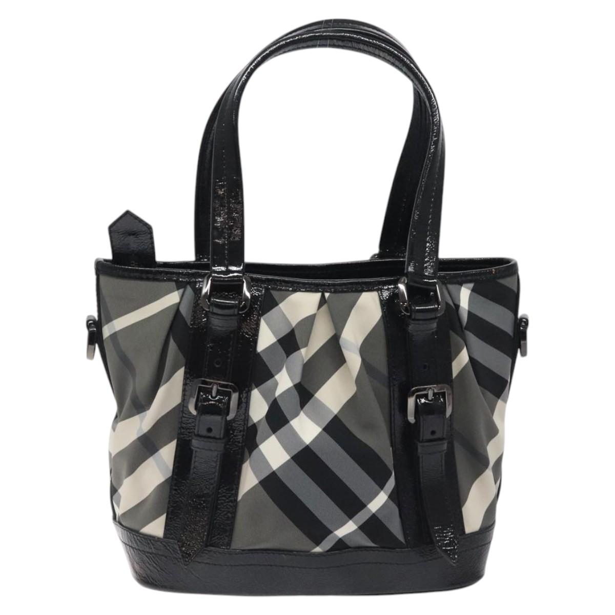 BURBERRY Nova Check Tote Bag Nylon Black Auth am8192