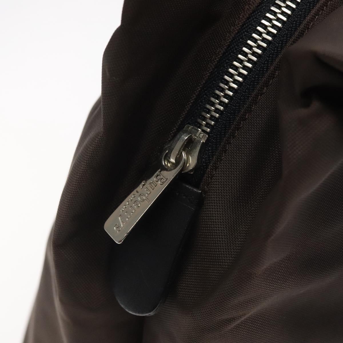 Burberrys Blue Label Hand Bag Nylon Brown Silver Auth am8193