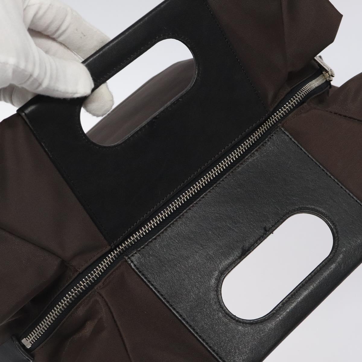 Burberrys Blue Label Hand Bag Nylon Brown Silver Auth am8193