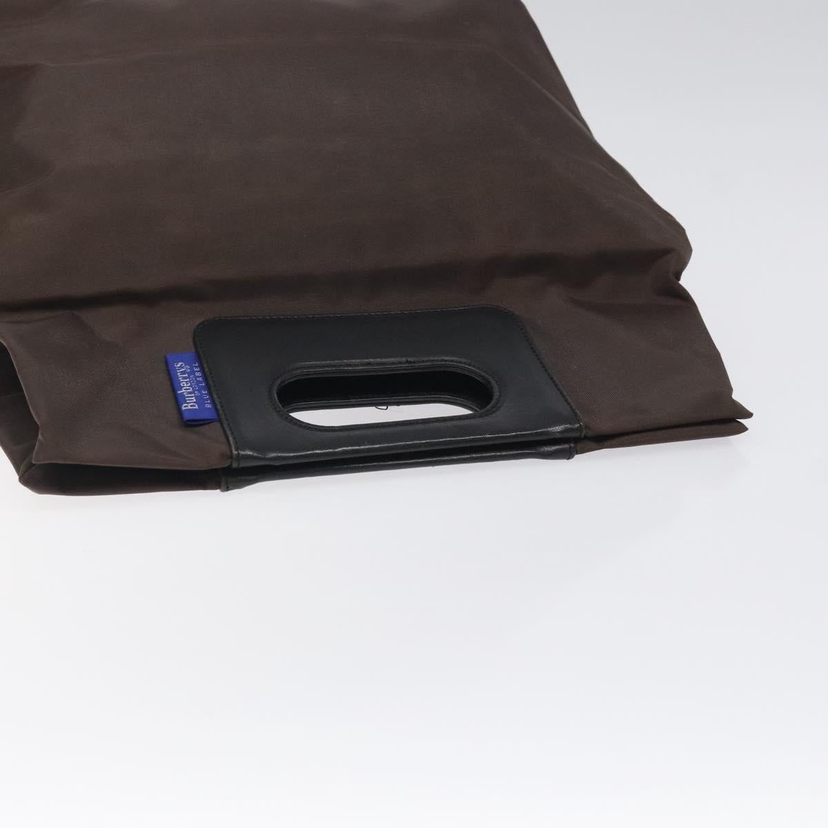 Burberrys Blue Label Hand Bag Nylon Brown Silver Auth am8193