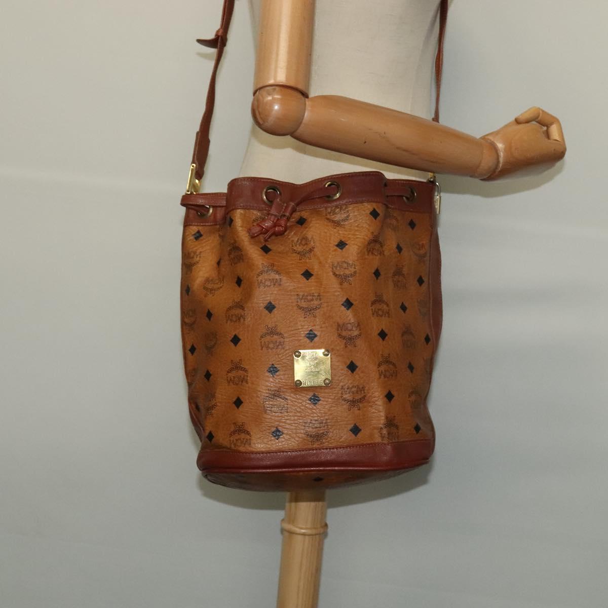 MCM Logogram Vicetos Shoulder Bag PVC Leather Brown Gold Auth am8195