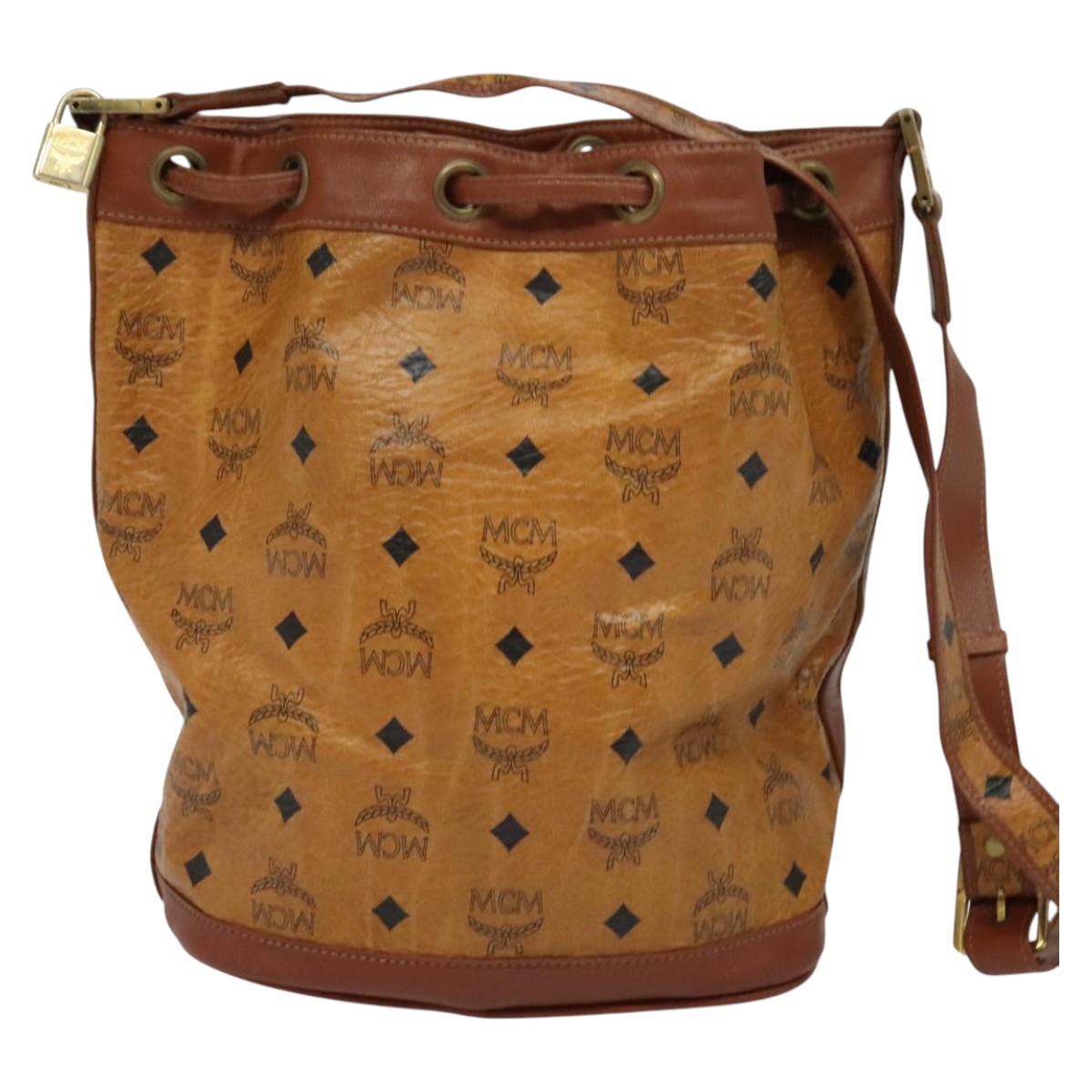 MCM Logogram Vicetos Shoulder Bag PVC Leather Brown Gold Auth am8195