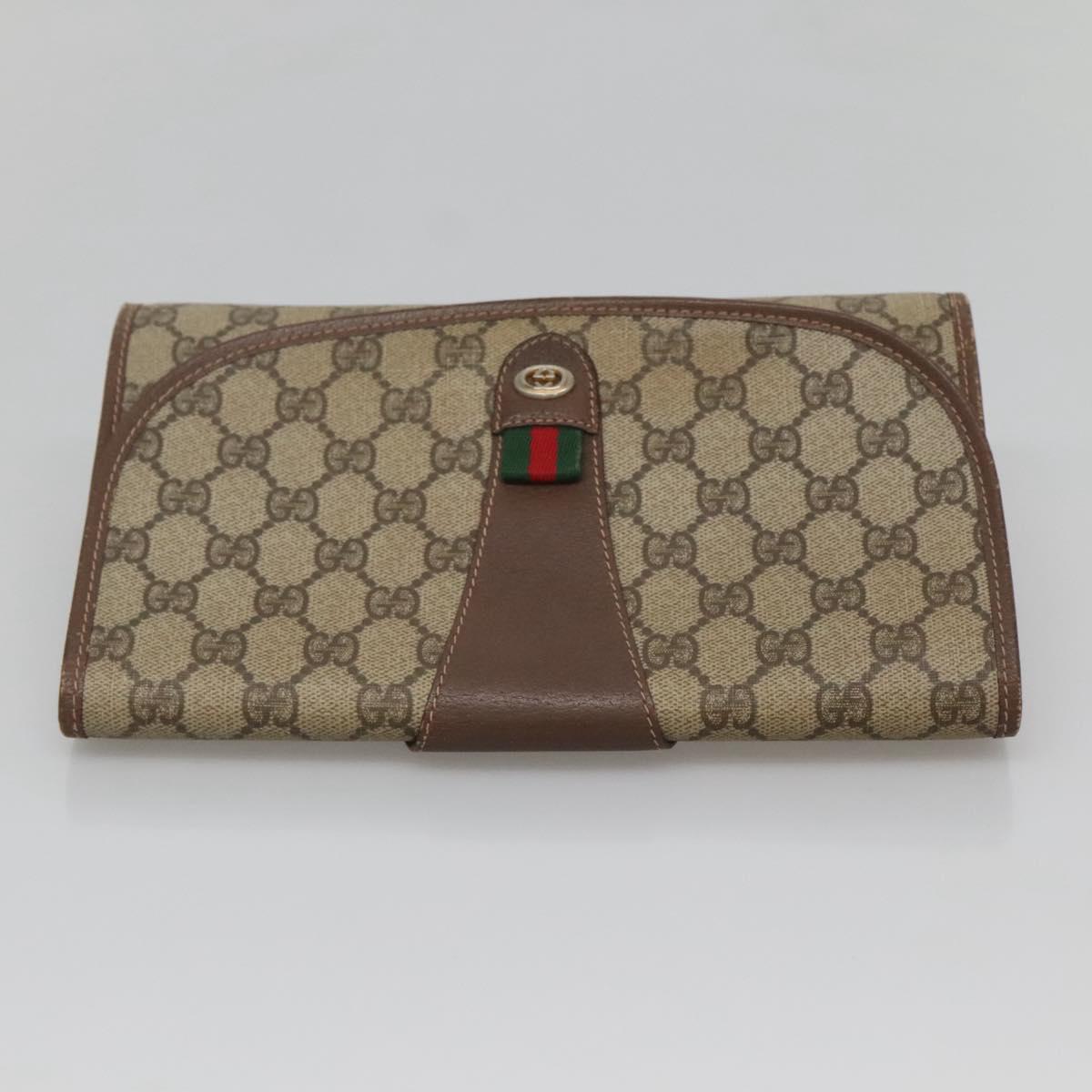 GUCCI GG Supreme Web Sherry Line Bag PVC Beige Gold 156 01 030 Auth am8209