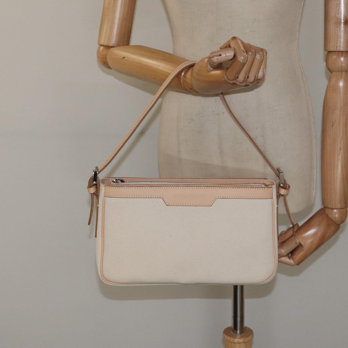 BURBERRY Shoulder Bag Canvas White Auth am8211