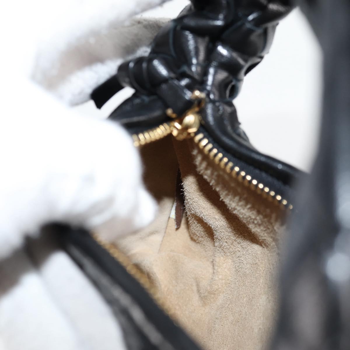 BOTTEGA VENETA INTRECCIATO Mini Hobo Hand Bag Leather Black Gold Auth am8217AM