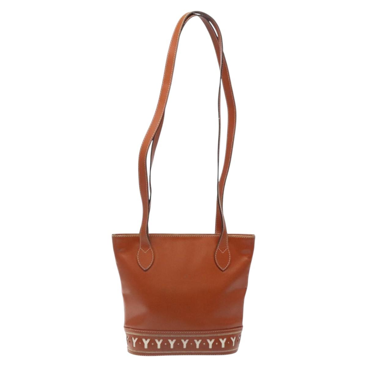 SAINT LAURENT Shoulder Bag Leather Brown Gold Auth am8218