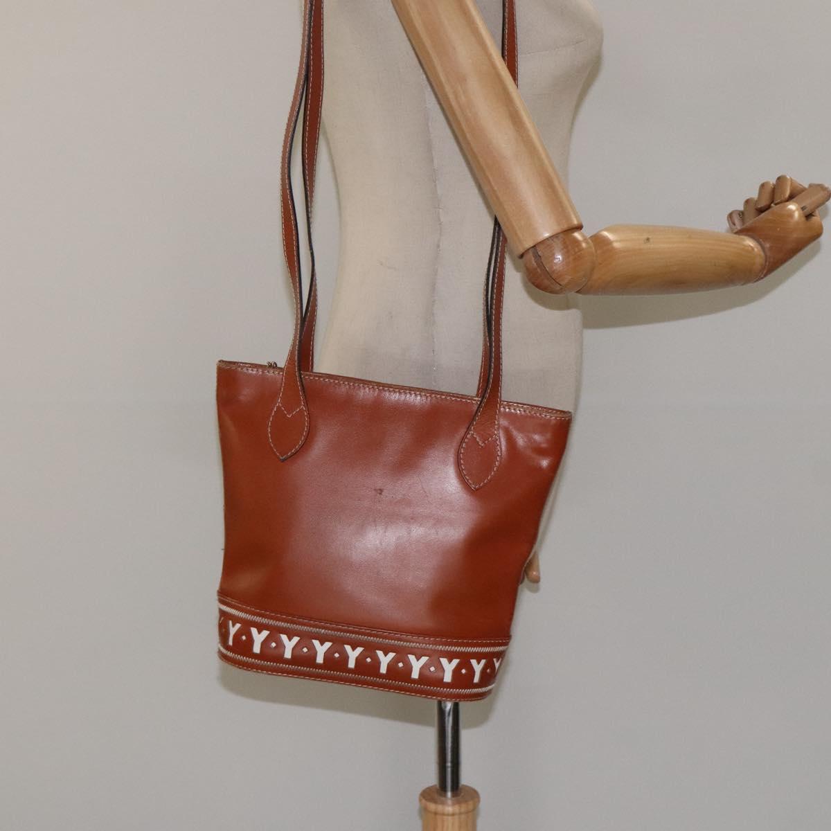 SAINT LAURENT Shoulder Bag Leather Brown Gold Auth am8218