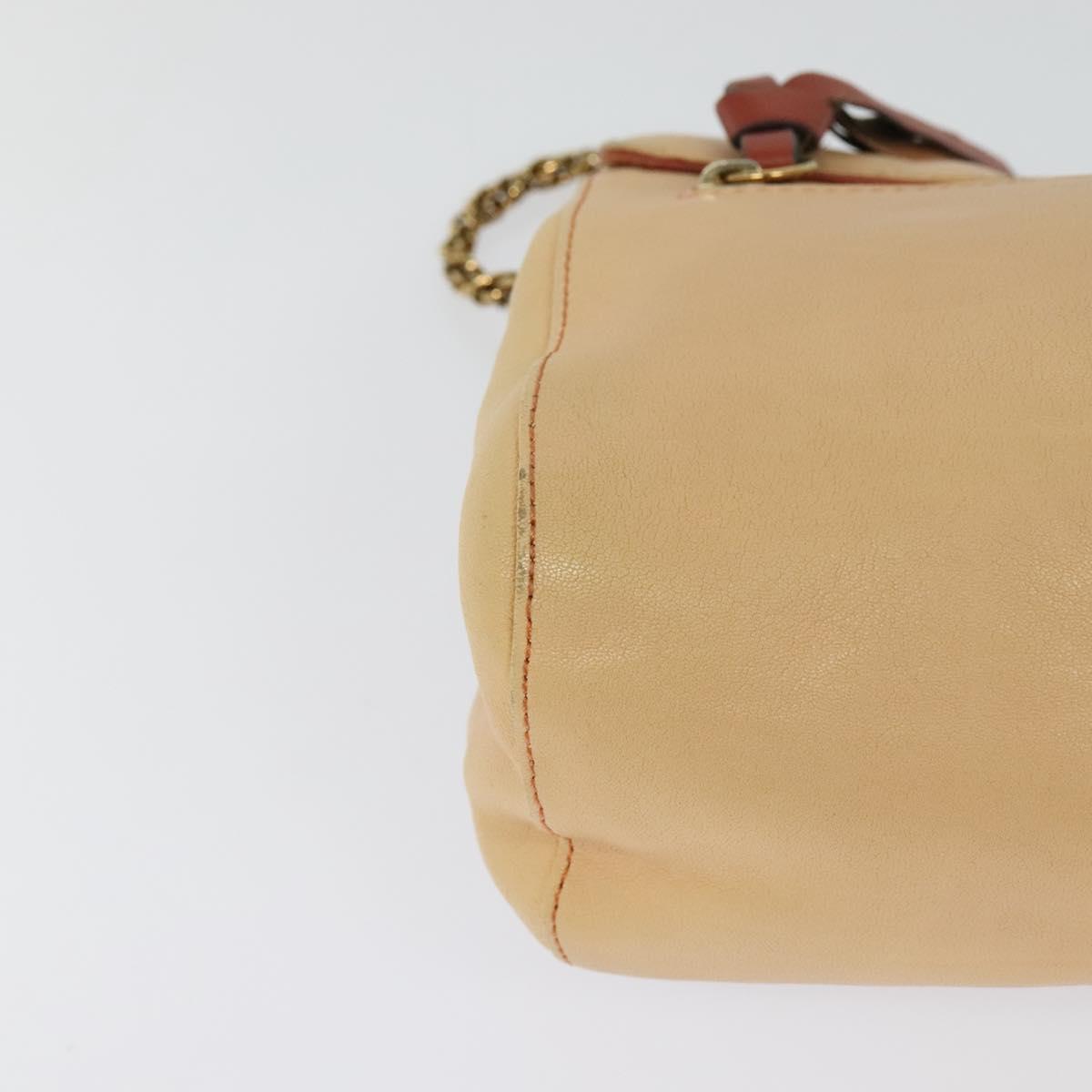 Chloe Chain Shoulder Bag Leather Beige Gold Auth am8219