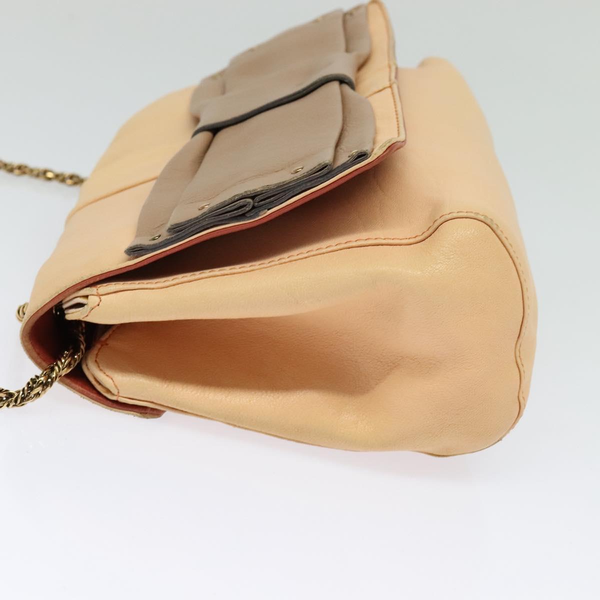 Chloe Chain Shoulder Bag Leather Beige Gold Auth am8219