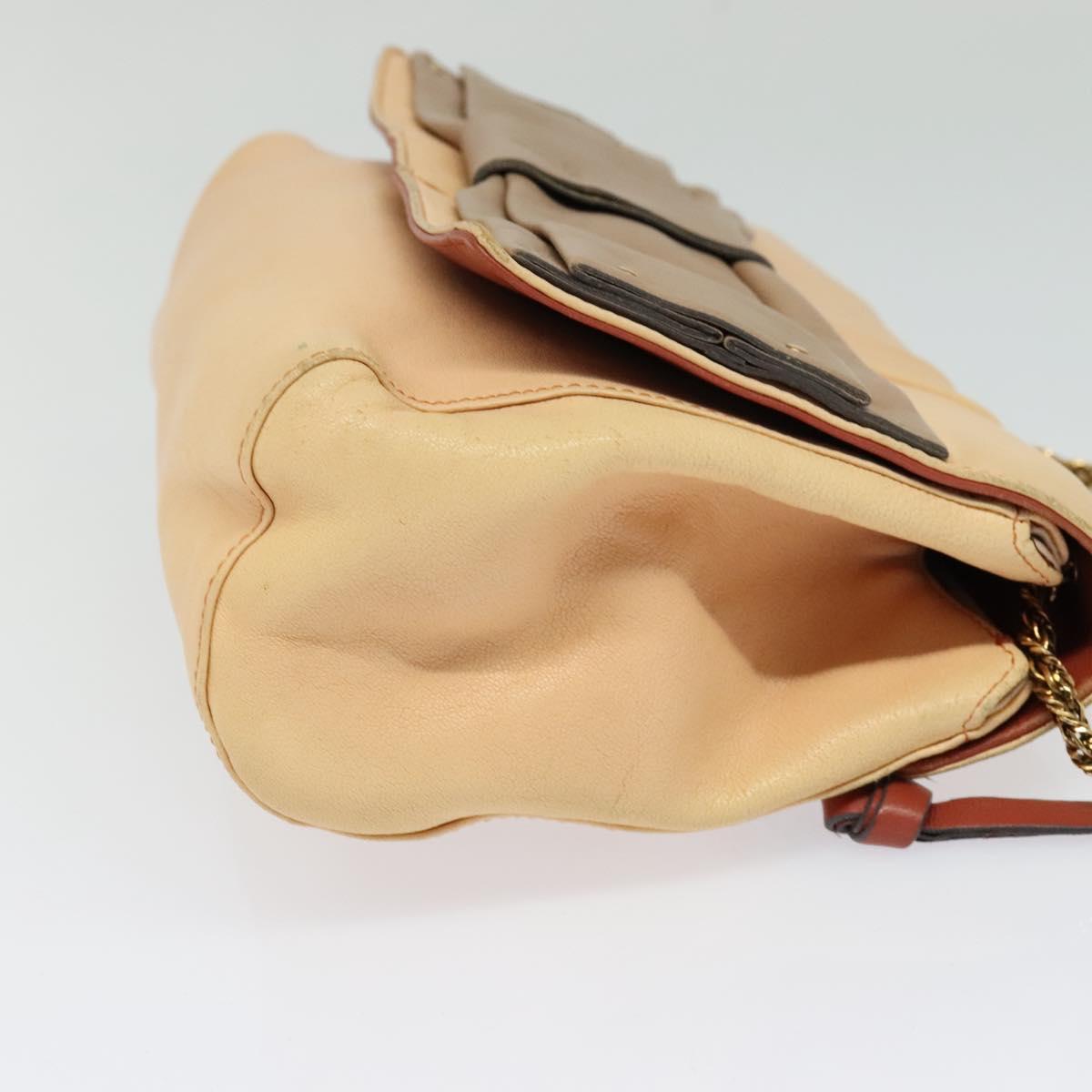 Chloe Chain Shoulder Bag Leather Beige Gold Auth am8219