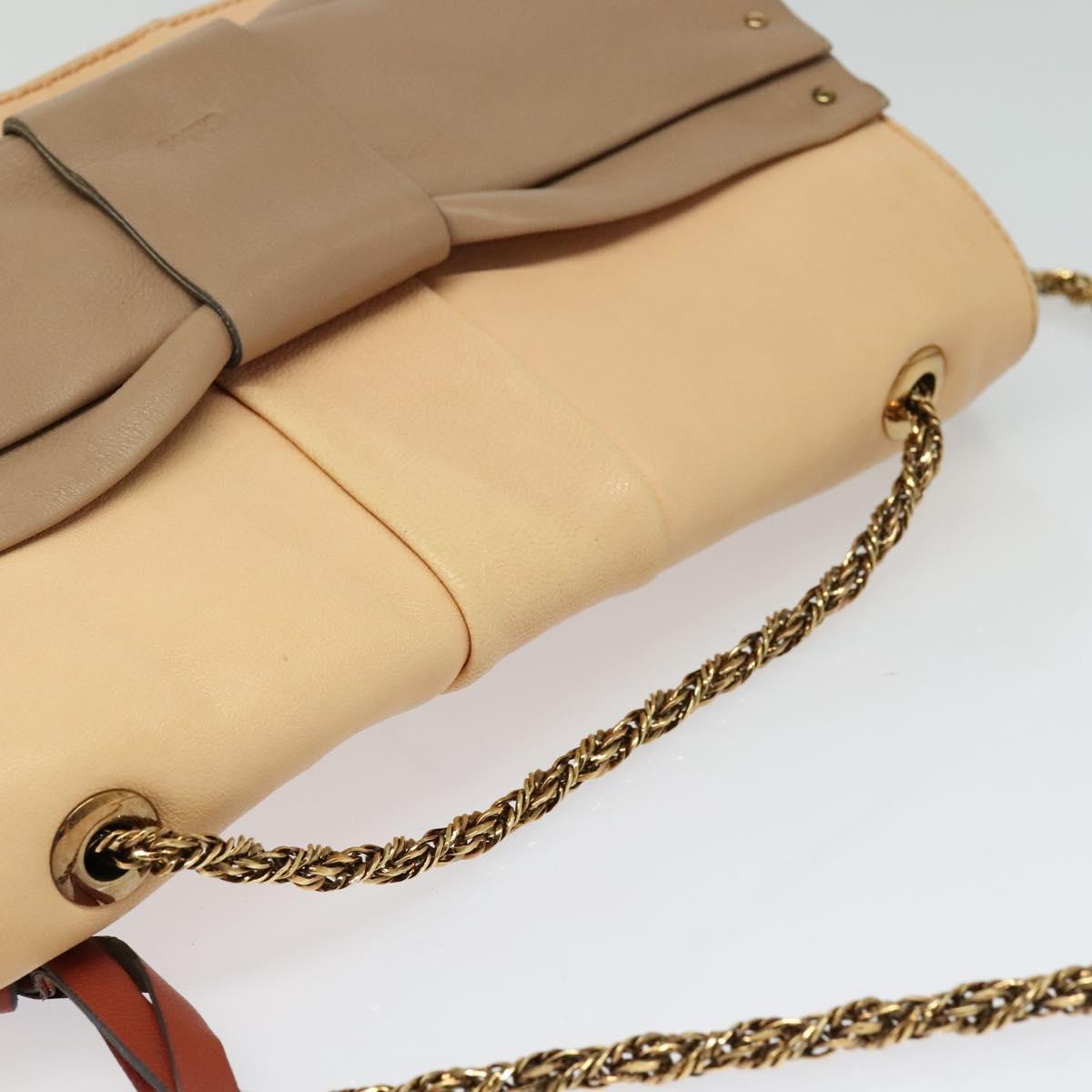 Chloe Chain Shoulder Bag Leather Beige Gold Auth am8219