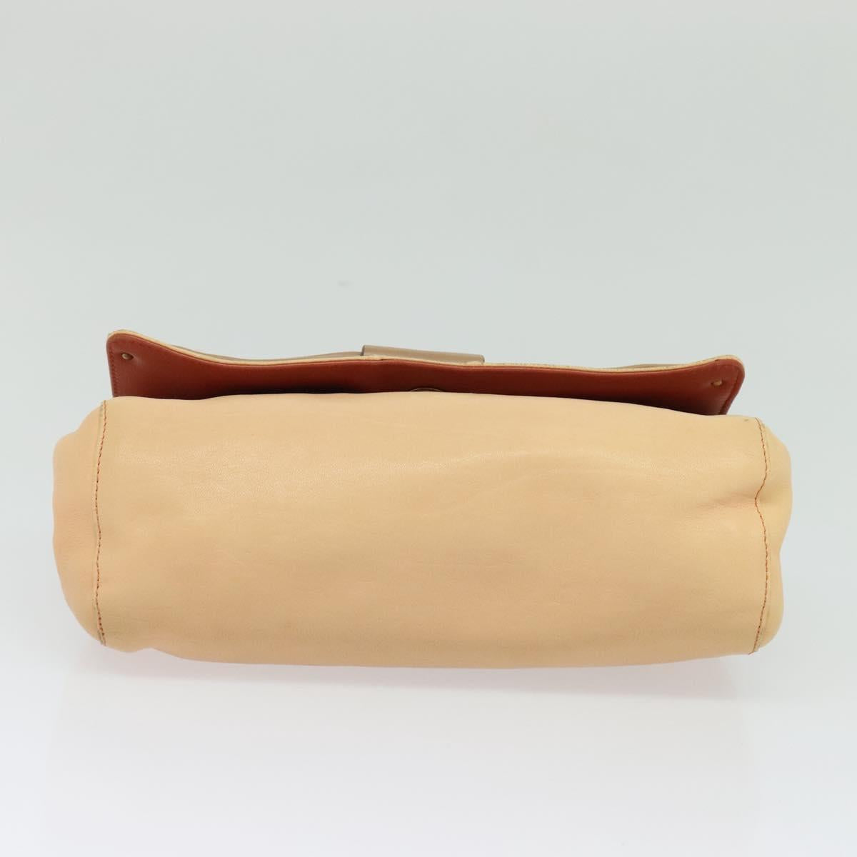 Chloe Chain Shoulder Bag Leather Beige Gold Auth am8219