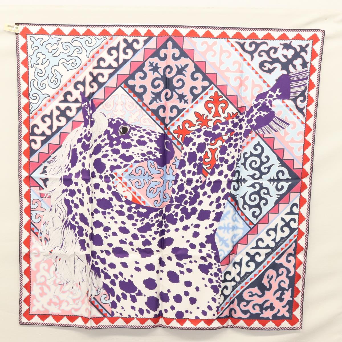 HERMES Carre 90 Scarf ""Appaloosa des Steppes"" Silk Purple Auth am8221