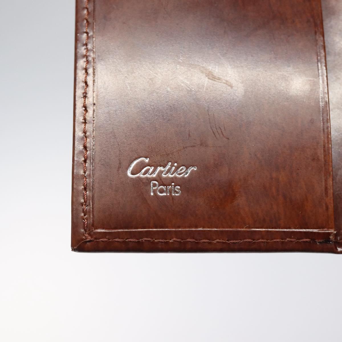 CARTIER Key Case Leather Silver Brown Auth am8224