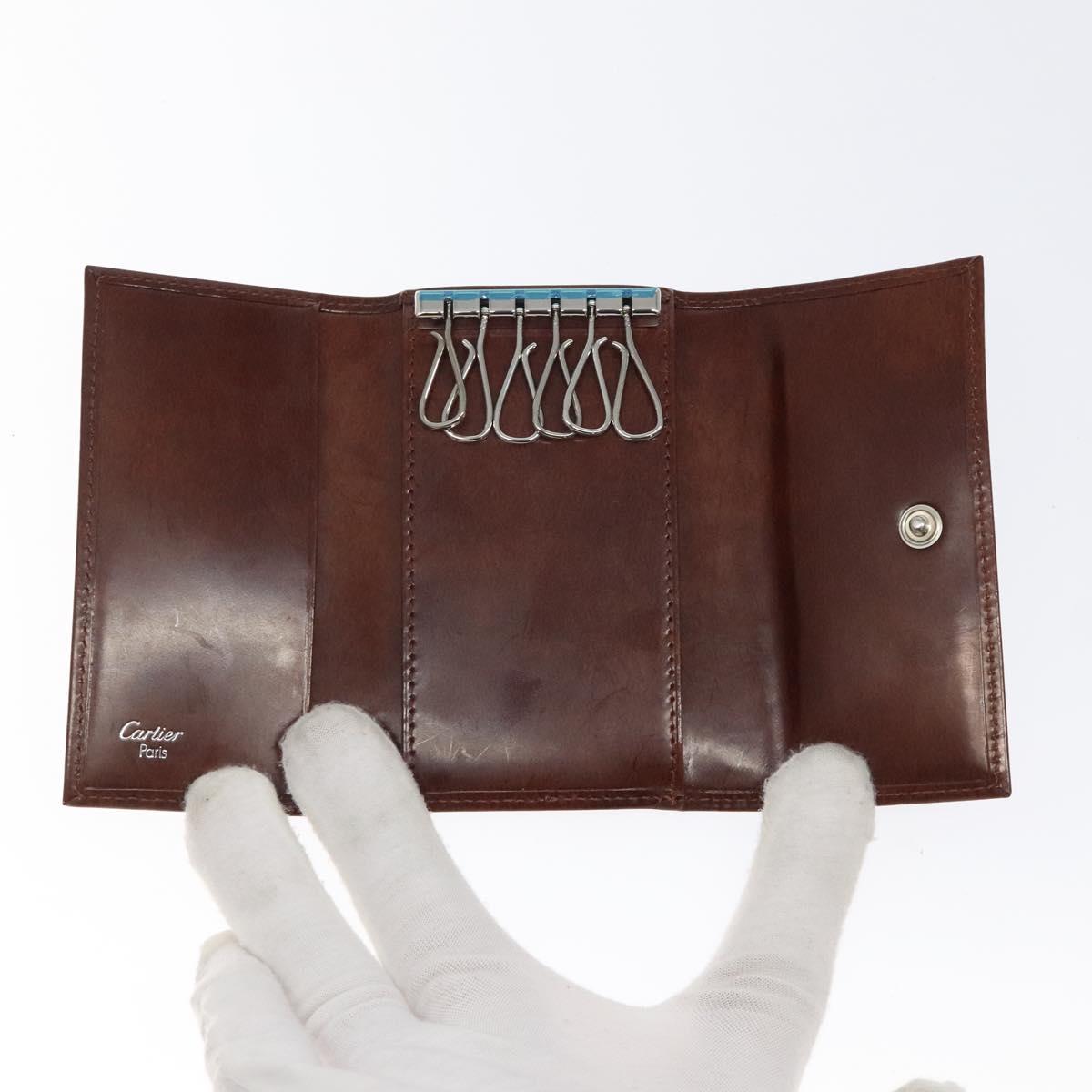 CARTIER Key Case Leather Silver Brown Auth am8224