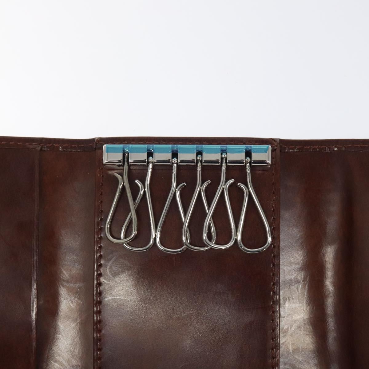 CARTIER Key Case Leather Silver Brown Auth am8224