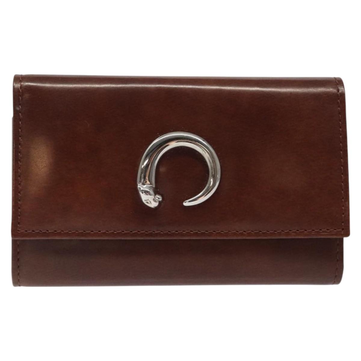 CARTIER Key Case Leather Silver Brown Auth am8224