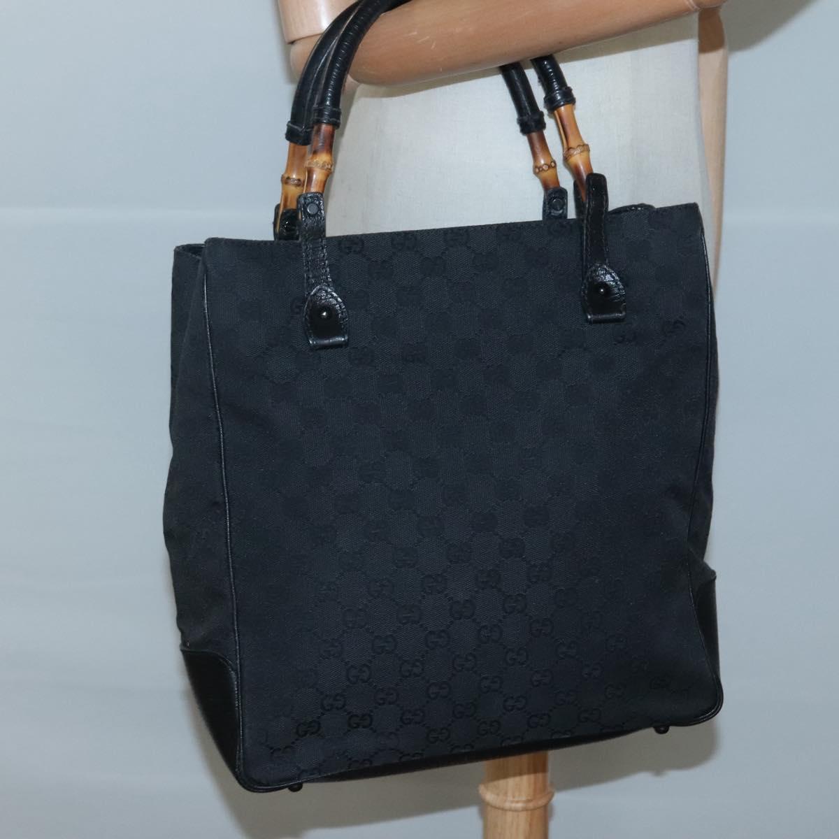 GUCCI GG Canvas Bamboo Tote Bag Black 112530 Auth am8242