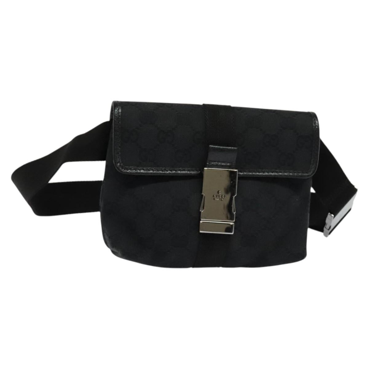 GUCCI GG Canvas Waist bag Black Silver 131236 Auth am8259
