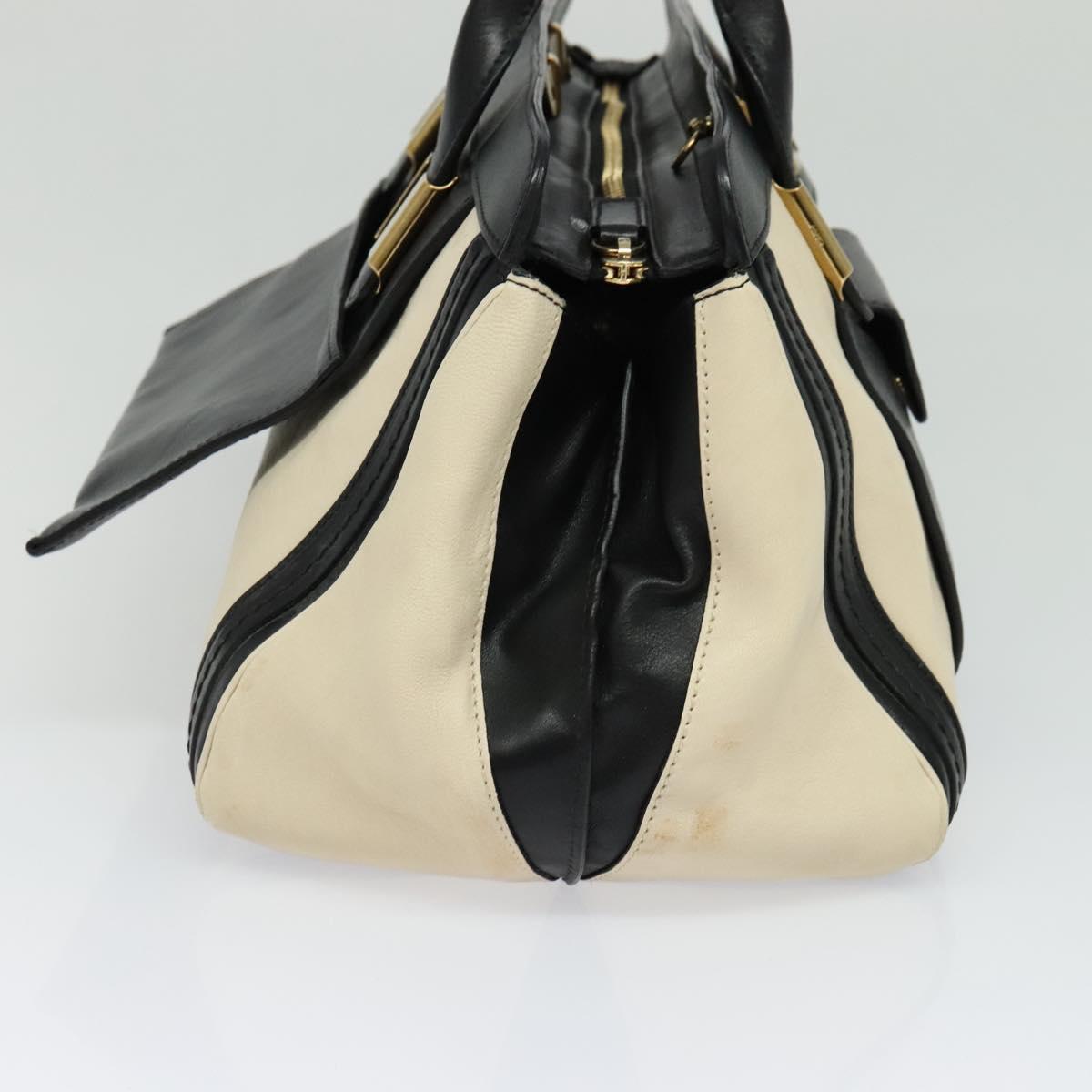 Chloe Alice Hand Bag Leather 2way White Black gold Auth am8264