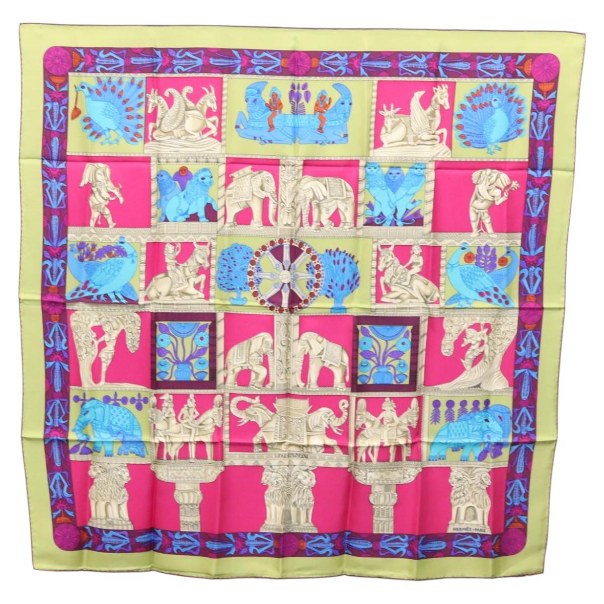 HERMES Carre 90 Scarf ""TORANA"" Silk Pink Auth am8276