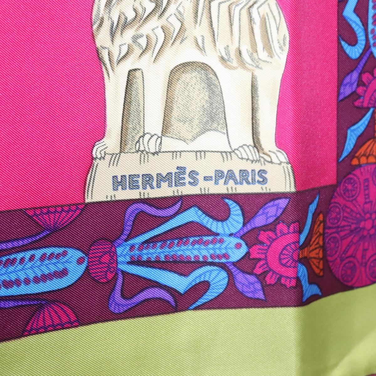 HERMES Carre 90 Scarf ""TORANA"" Silk Pink Auth am8276