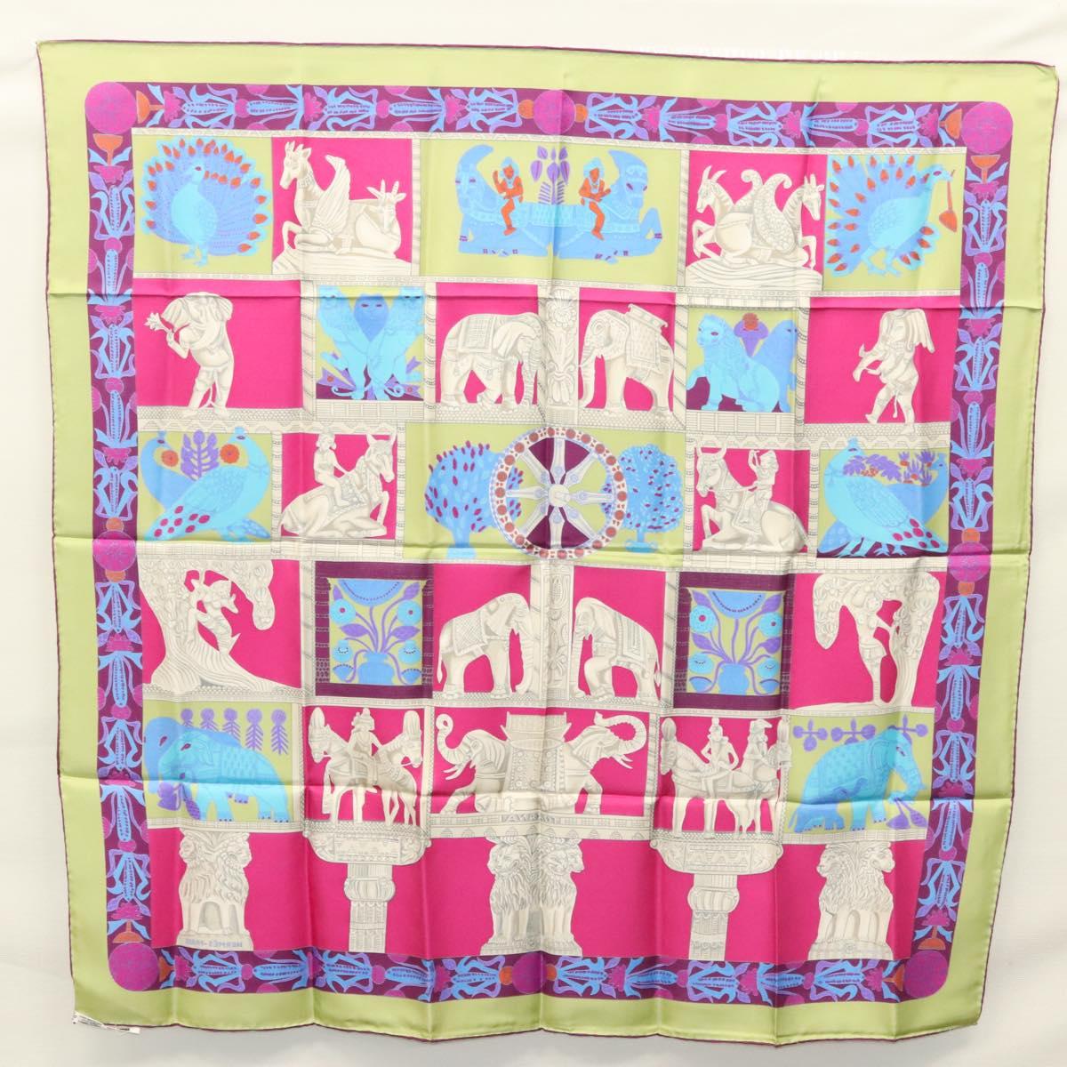 HERMES Carre 90 Scarf ""TORANA"" Silk Pink Auth am8276