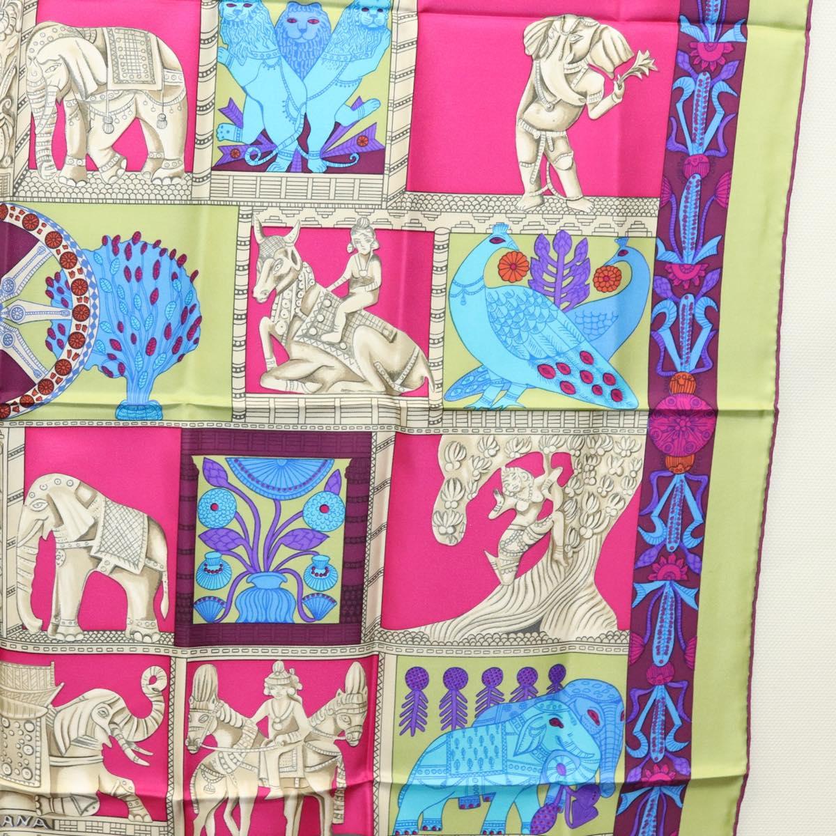 HERMES Carre 90 Scarf ""TORANA"" Silk Pink Auth am8276