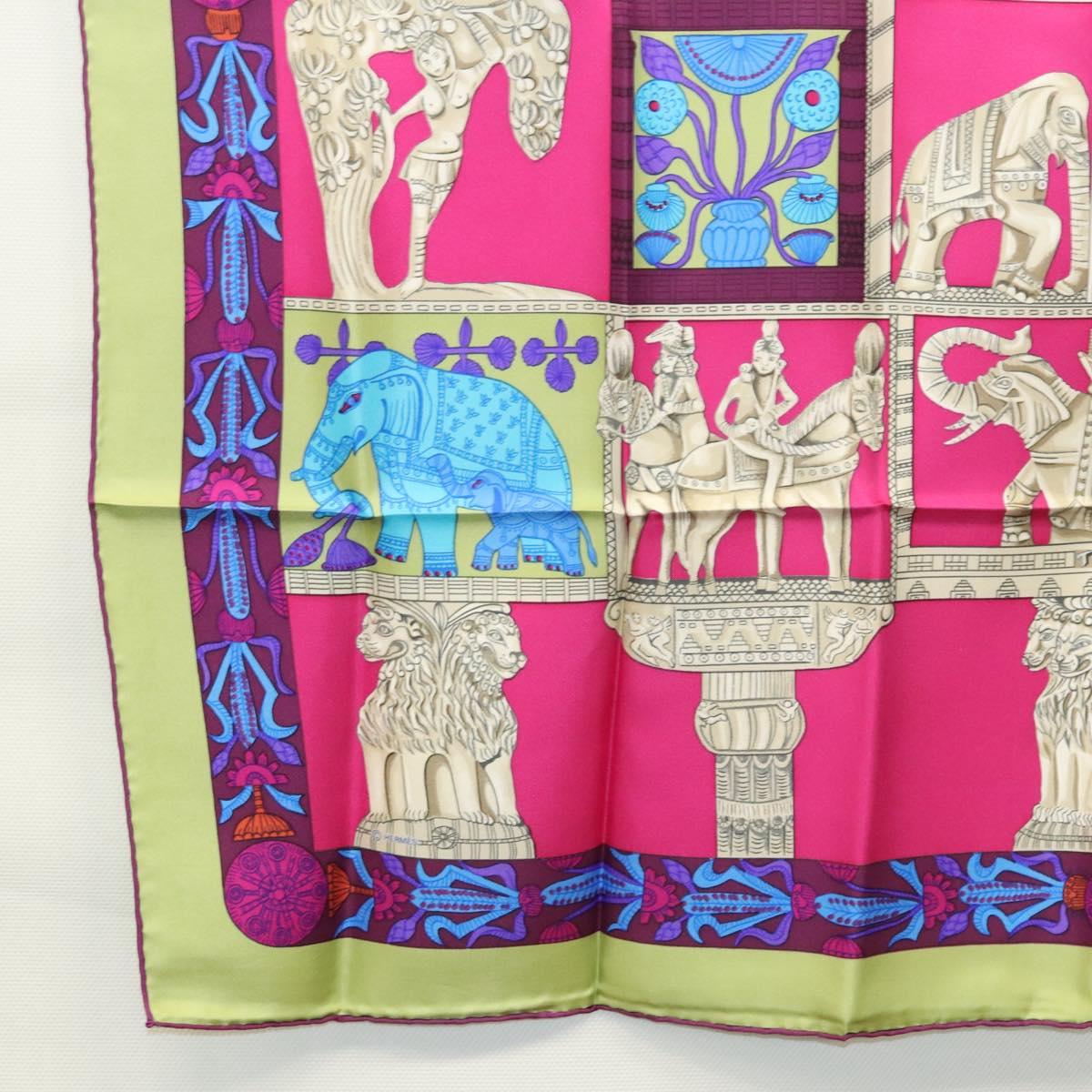 HERMES Carre 90 Scarf ""TORANA"" Silk Pink Auth am8276
