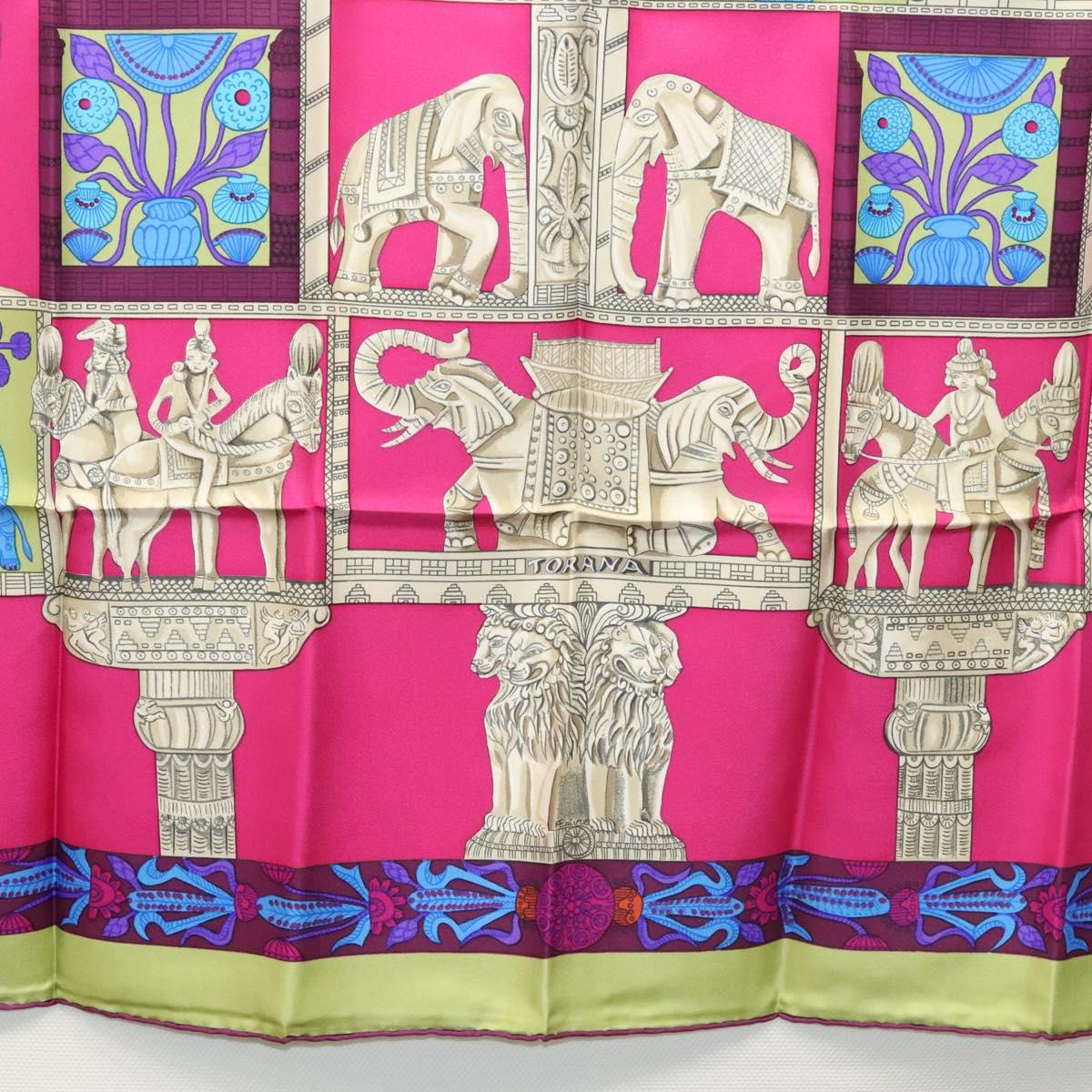 HERMES Carre 90 Scarf ""TORANA"" Silk Pink Auth am8276