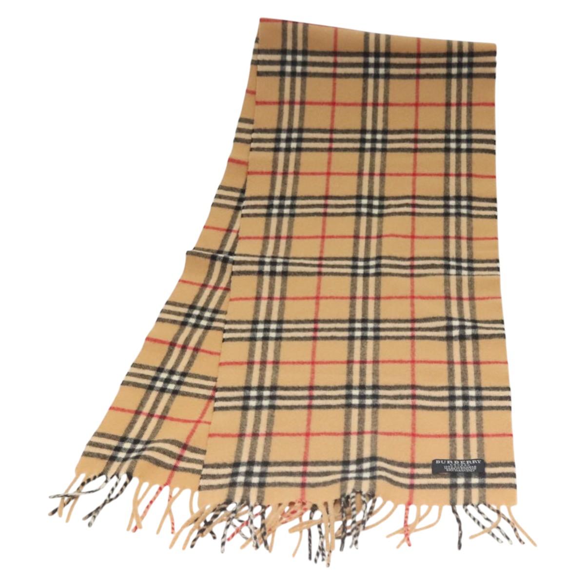 BURBERRY Nova Check Scarf Cashmere Beige Auth am8281