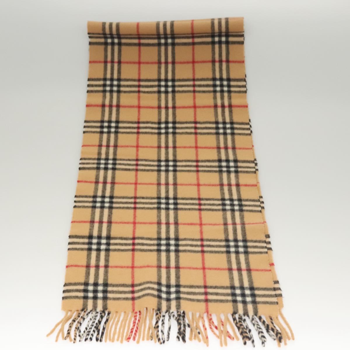 BURBERRY Nova Check Scarf Cashmere Beige Auth am8281