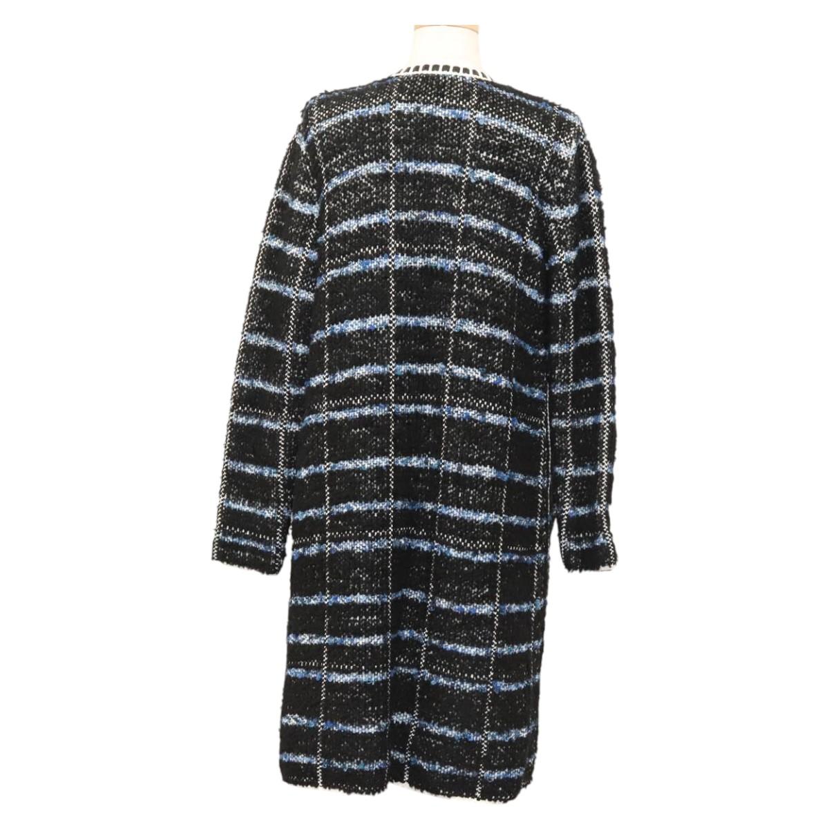 LOUIS VUITTON Long Coat Tweed M Black LV Auth am8282