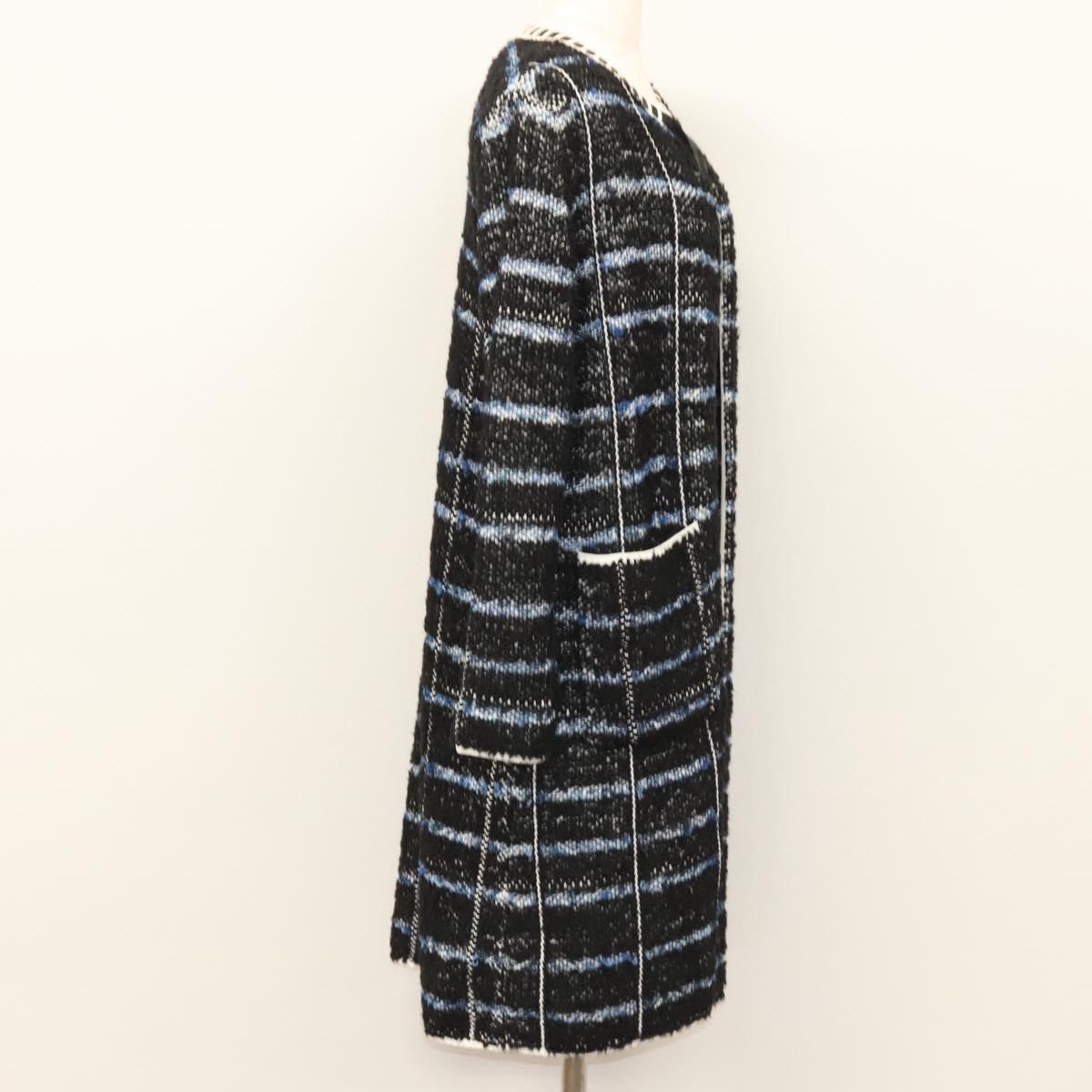 LOUIS VUITTON Long Coat Tweed M Black LV Auth am8282